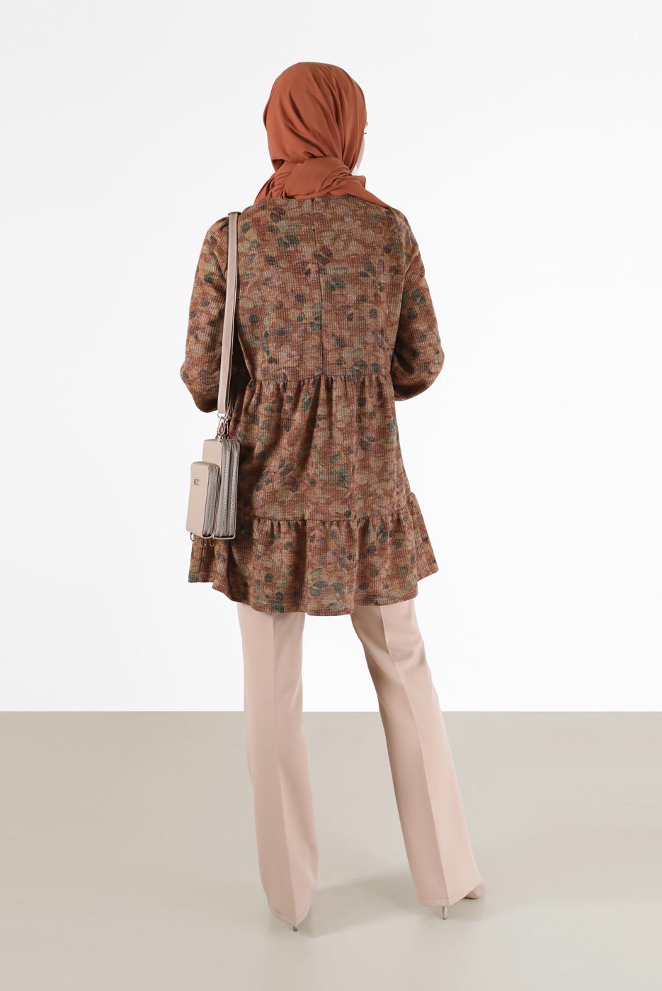 Tesettür giyim TABA ALVİNA DESENLİ TUNİK T 42320 