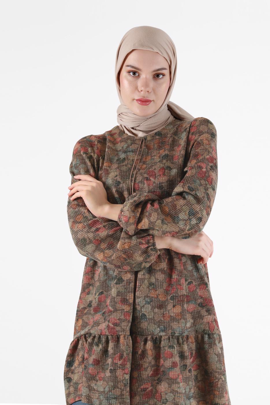 Tesettür giyim VİZON ALVİNA DESENLİ TUNİK T 42320 