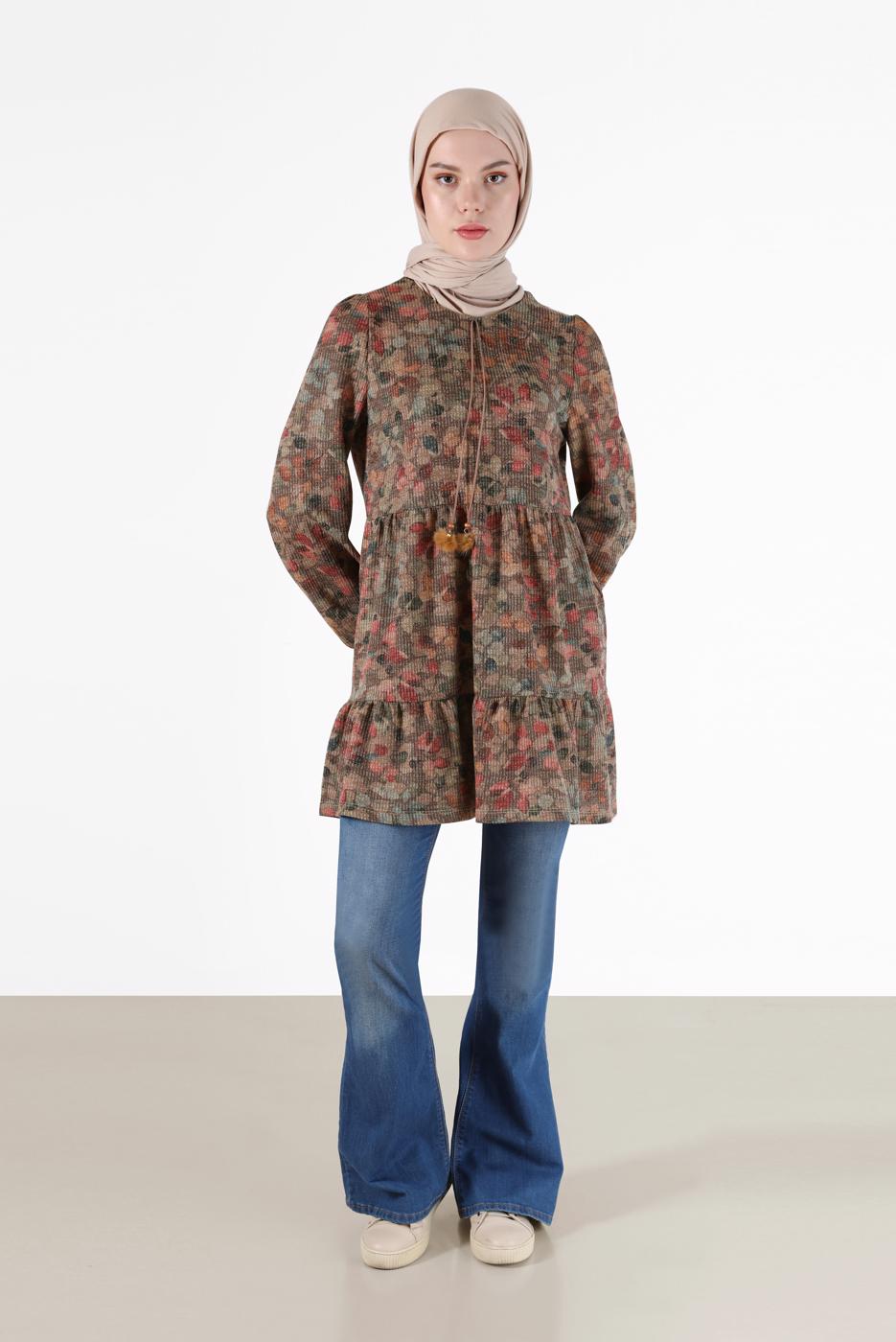 Tesettür giyim VİZON ALVİNA DESENLİ TUNİK T 42320 