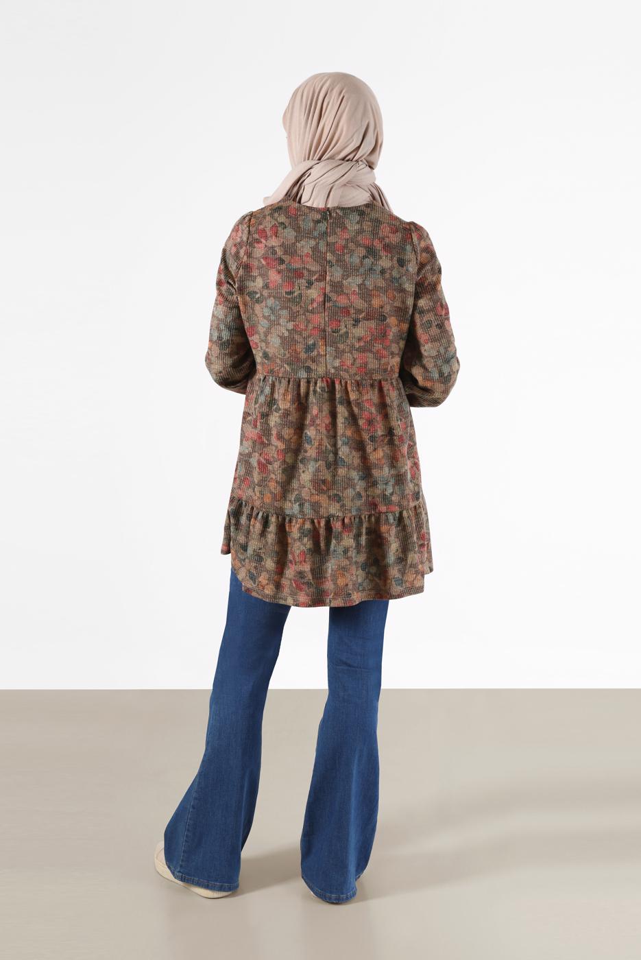 Tesettür giyim VİZON ALVİNA DESENLİ TUNİK T 42320 