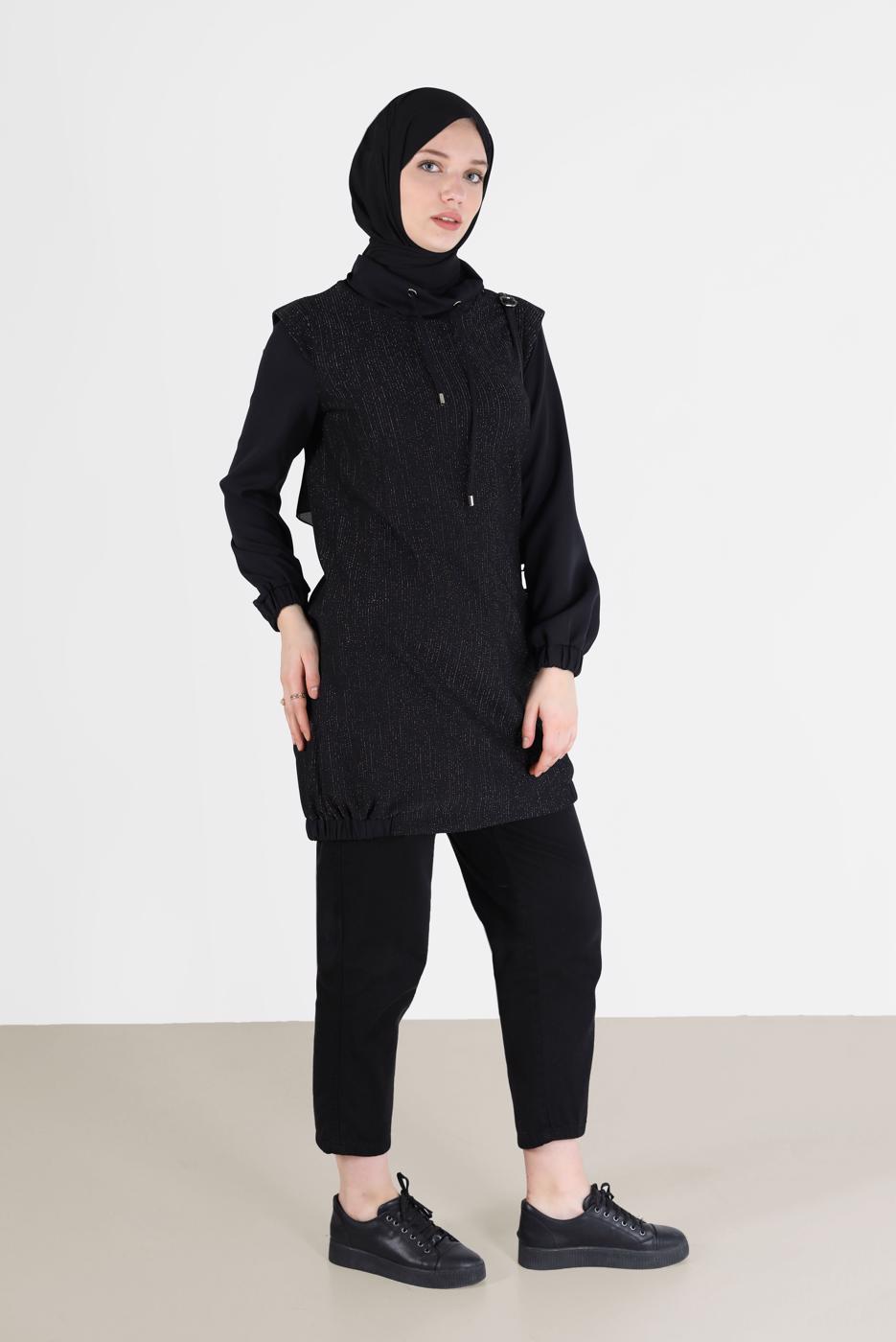 Tesettür giyim SİYAH ALVİNA SİMLİ TUNİK T 42357 