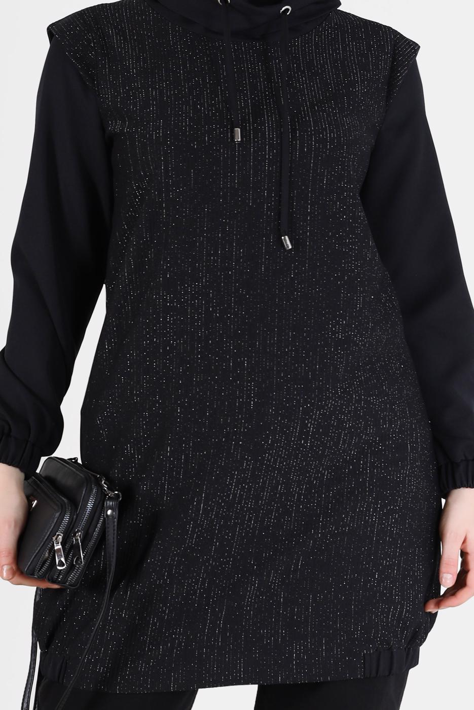 Tesettür giyim SİYAH ALVİNA SİMLİ TUNİK T 42357 