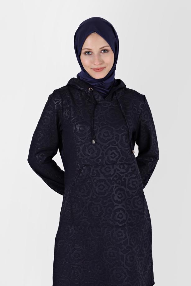 Hijab clothing NAVY BLUE ALVINA PATTERNED TUNIC T 42368 - TRENDTESETTÜR