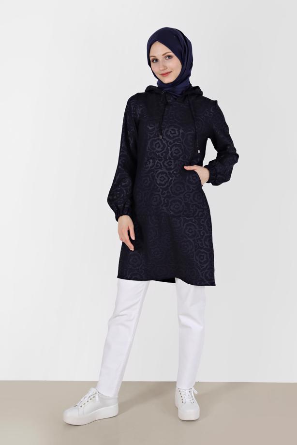 Hijab clothing NAVY BLUE ALVINA PATTERNED TUNIC T 42368 - TRENDTESETTÜR