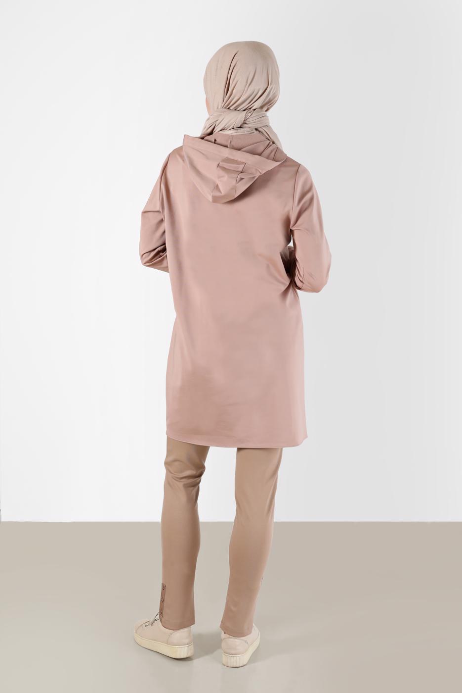 Tesettür giyim BEJ ALVİNA KAPÜŞONLU TUNİK T 42370