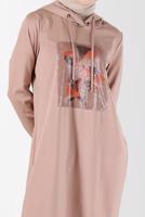 Tesettür giyim BEJ ALVİNA KAPÜŞONLU TUNİK T 42370