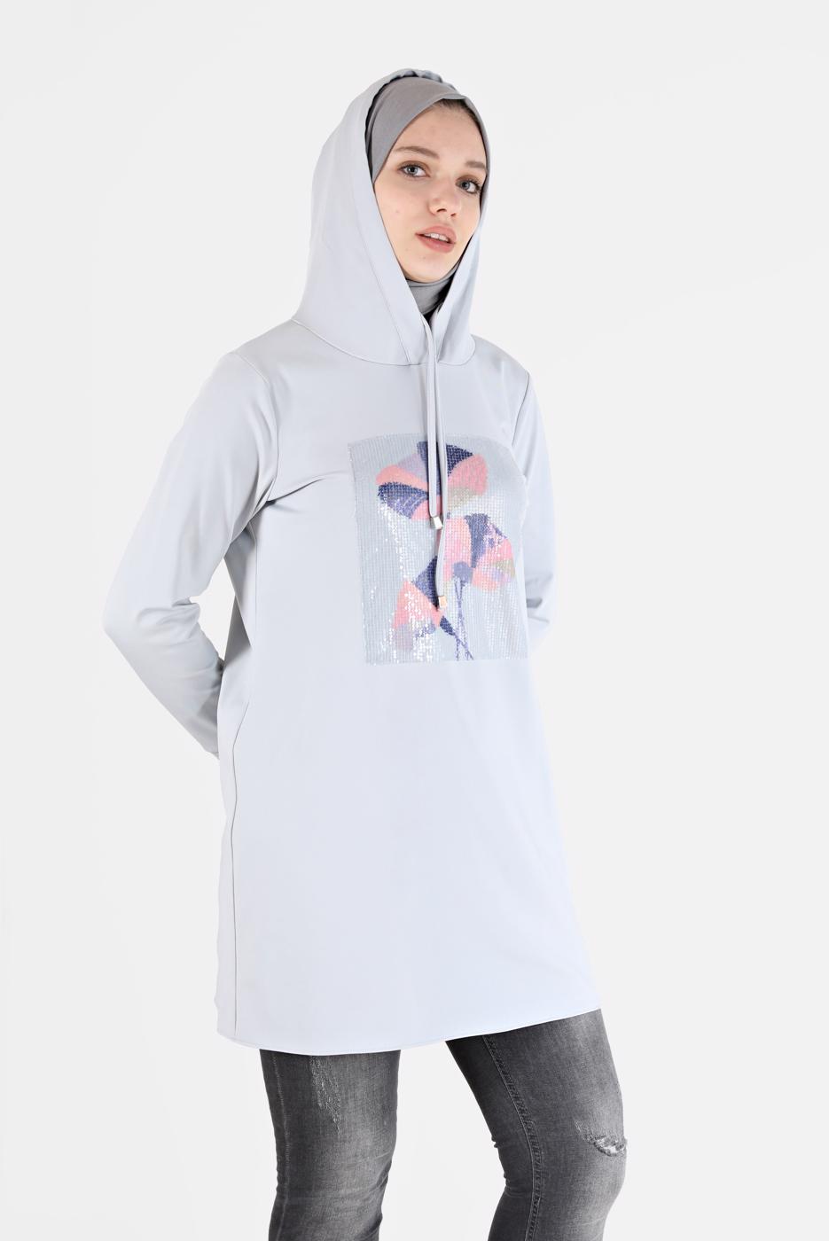 Tesettür giyim GÜMÜŞ ALVİNA KAPÜŞONLU TUNİK T 42370