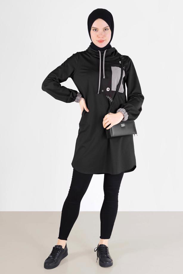 Hijab clothing BLACK ALVINA EMBROIDERED TUNIC T 42371 - TRENDTESETTÜR