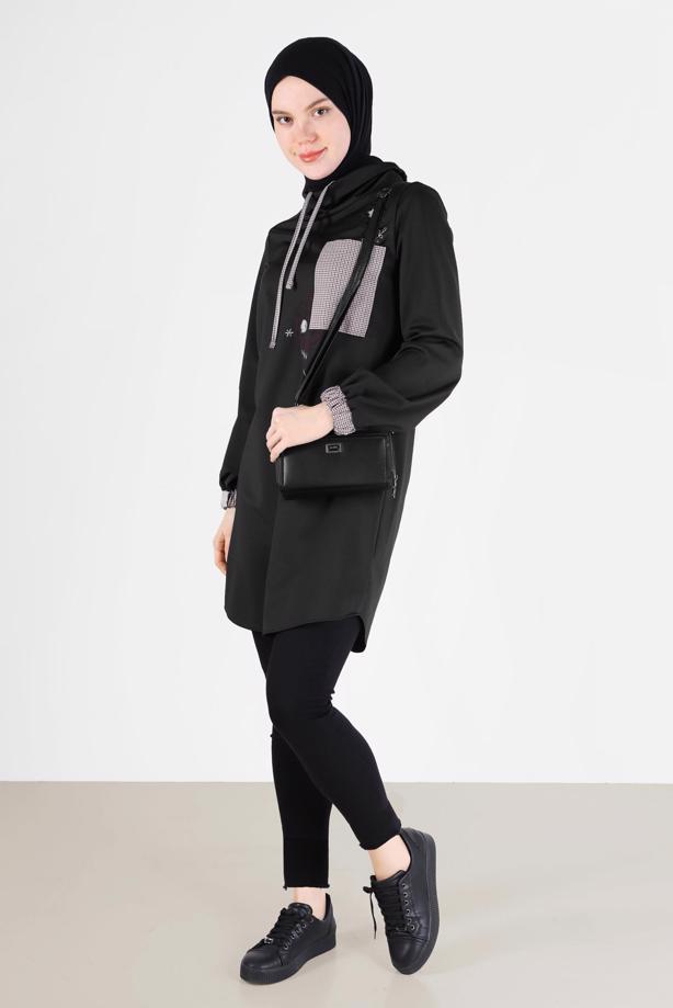 Hijab clothing BLACK ALVINA EMBROIDERED TUNIC T 42371 - TRENDTESETTÜR