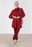 Tesettür giyim KIRMIZI ALVİNA BAĞLAMA DETAYLI TUNİK T 42376