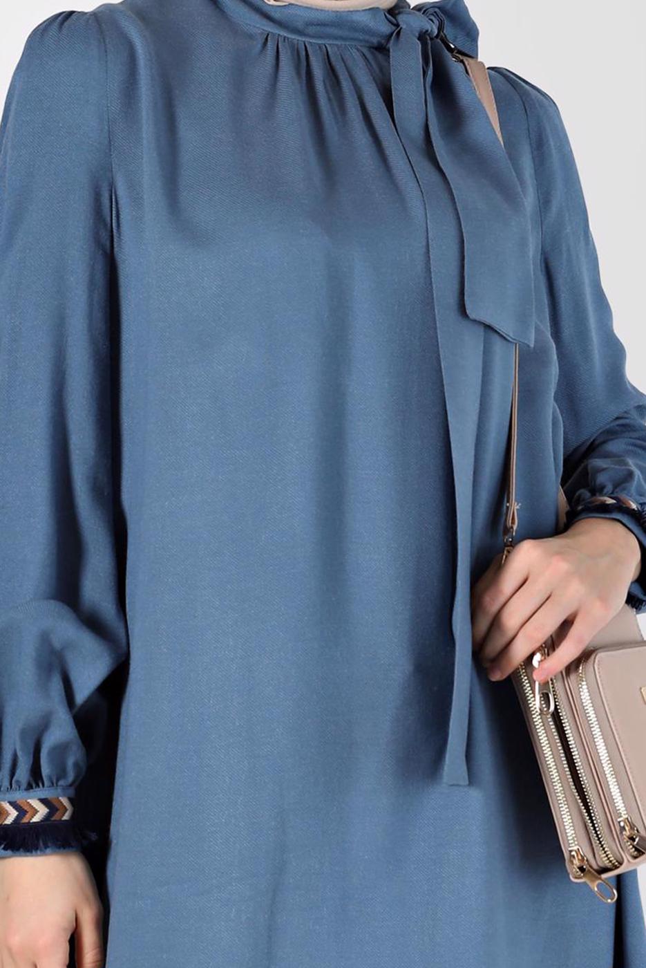 Tesettür giyim YEŞİL ALVİNA BAĞLAMA DETAYLI TUNİK T 42376