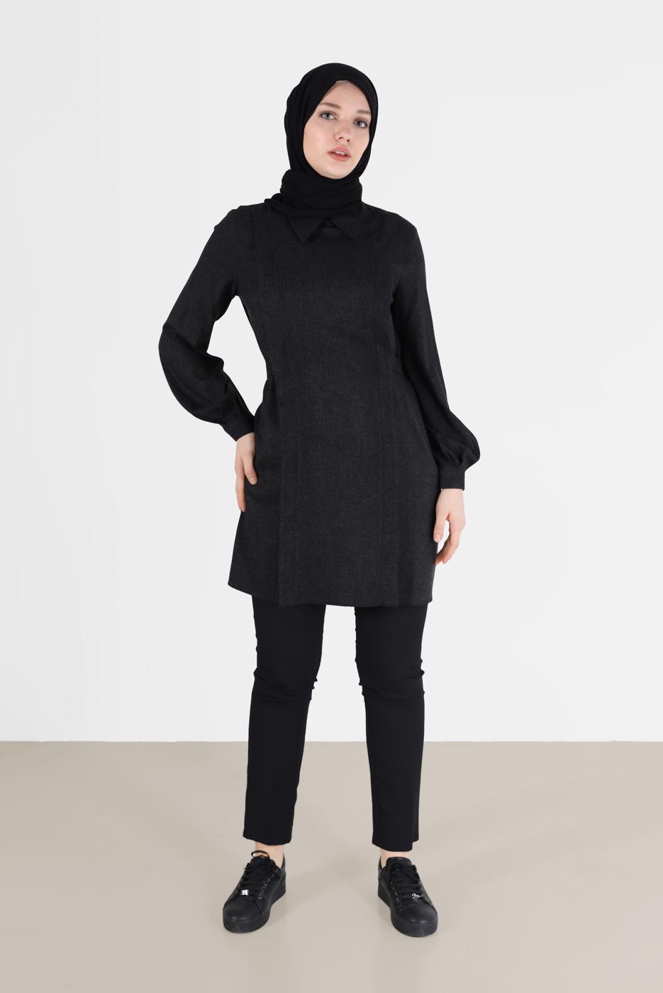Tesettür giyim SİYAH ALVİNA BAĞLAMA DETAYLI TUNİK T 42377