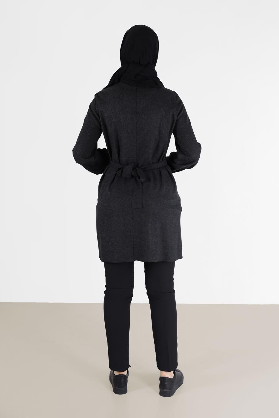 Tesettür giyim SİYAH ALVİNA BAĞLAMA DETAYLI TUNİK T 42377