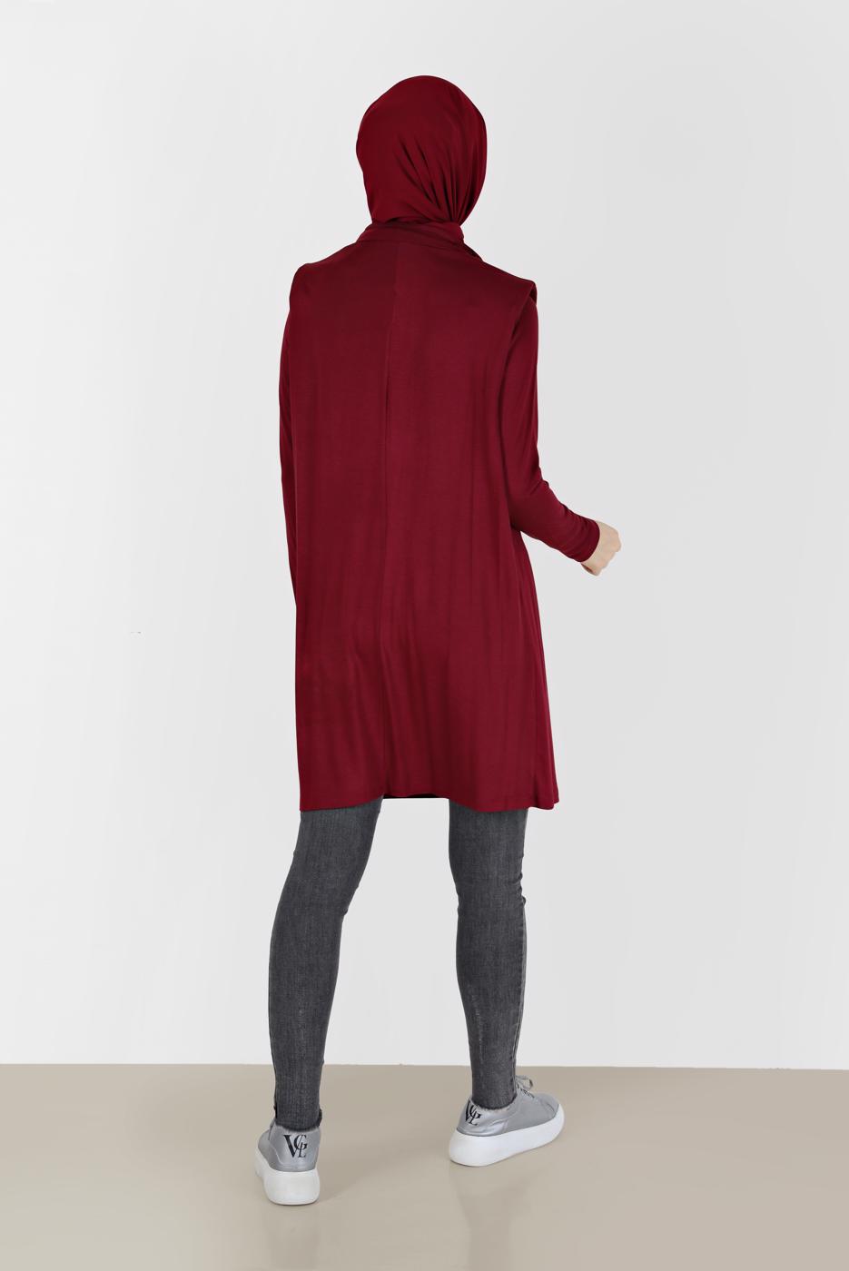 Tesettür giyim BORDO ALVİNA DÖKÜMLÜ YAKA TUNİK T 42389 