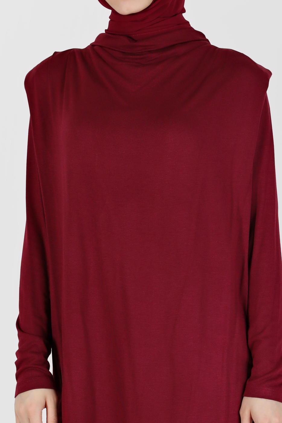 Tesettür giyim BORDO ALVİNA DÖKÜMLÜ YAKA TUNİK T 42389 