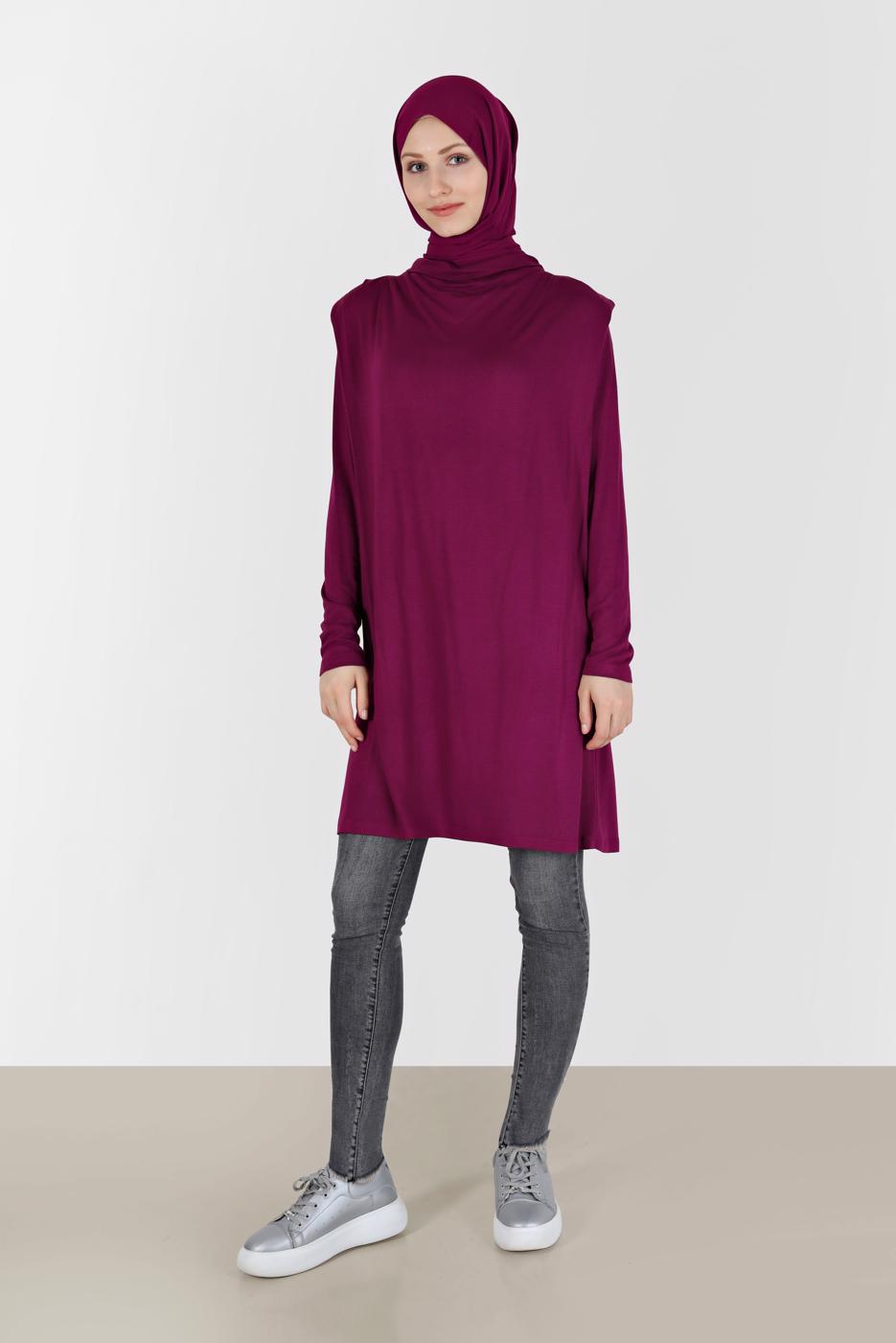 Tesettür giyim MOR ALVİNA DÖKÜMLÜ YAKA TUNİK T 42389 