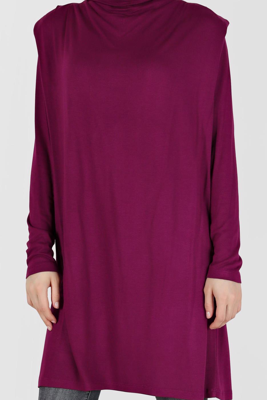 Tesettür giyim MOR ALVİNA DÖKÜMLÜ YAKA TUNİK T 42389 