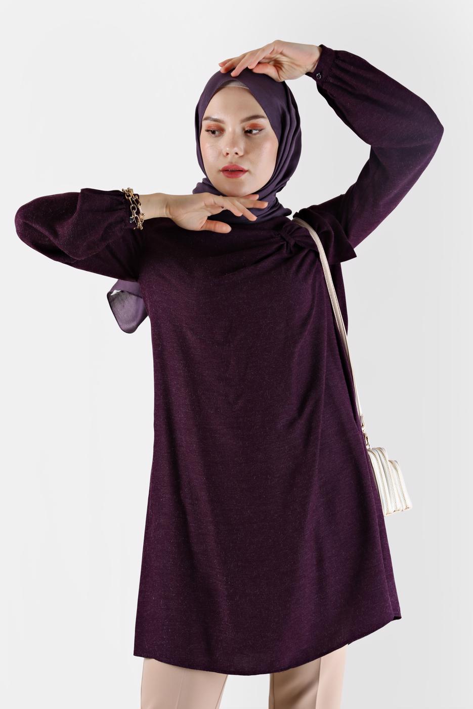 Tesettür giyim MOR ALVİNA KURDELE DETAYLI TUNİK T 42394 