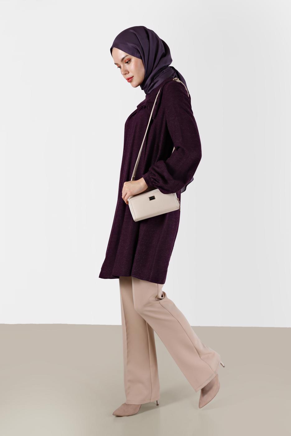 Tesettür giyim MOR ALVİNA KURDELE DETAYLI TUNİK T 42394 