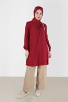 Tesettür giyim KIRMIZI ALVİNA KURDELE DETAYLI TUNİK T 42394 