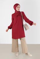 Tesettür giyim KIRMIZI ALVİNA KURDELE DETAYLI TUNİK T 42394 