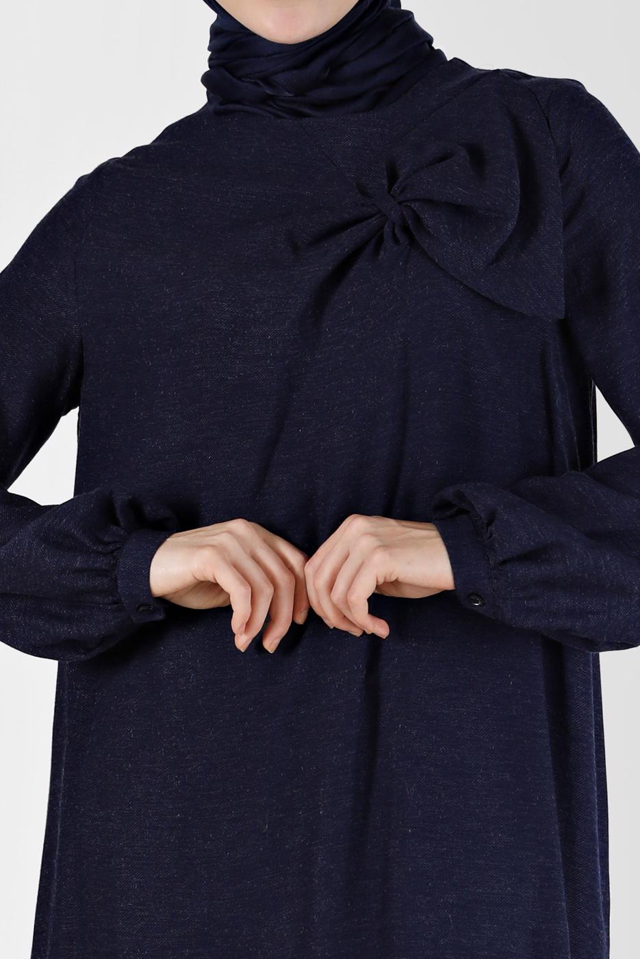 Tesettür giyim LACİVERT ALVİNA KURDELE DETAYLI TUNİK T 42394 