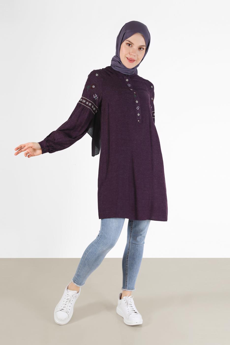 Tesettür giyim MOR ALVİNA İŞLEME DETAYLI TUNİK T 42396 
