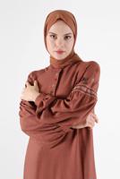 Tesettür giyim KAHVE ALVİNA İŞLEME DETAYLI TUNİK T 42396 