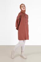 Tesettür giyim KAHVE ALVİNA İŞLEME DETAYLI TUNİK T 42396 