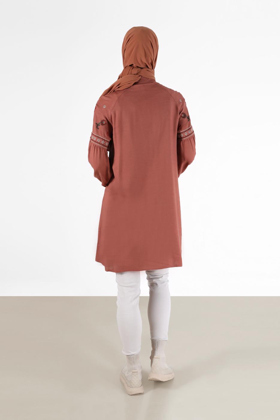 Tesettür giyim KAHVE ALVİNA İŞLEME DETAYLI TUNİK T 42396 