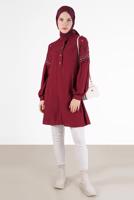 Tesettür giyim KIRMIZI ALVİNA İŞLEME DETAYLI TUNİK T 42396 