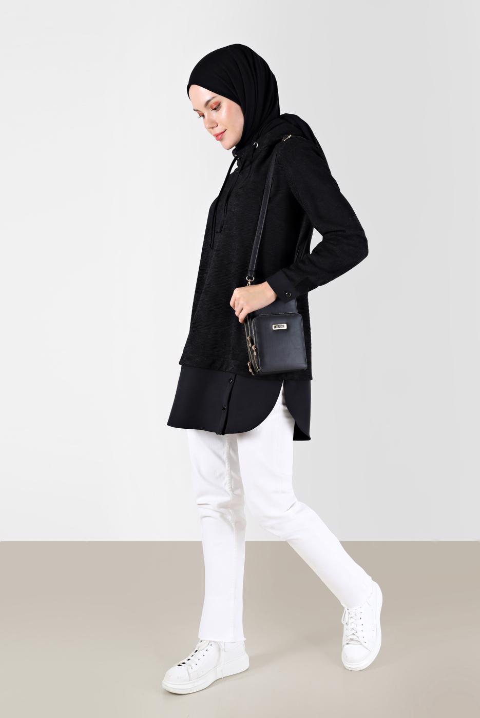 Tesettür giyim SİYAH ALVİNA KADİFE TUNİK T 42397