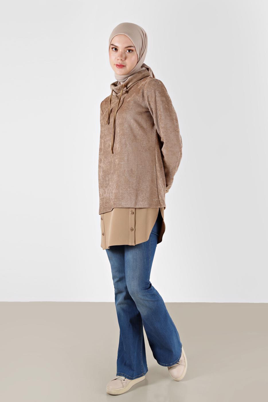 Tesettür giyim KAHVE ALVİNA KADİFE TUNİK T 42397