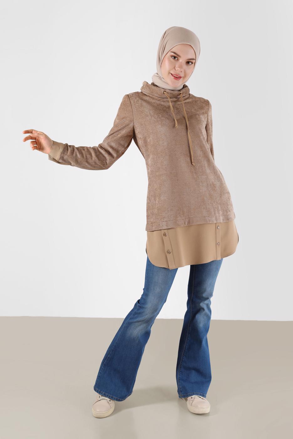 Tesettür giyim KAHVE ALVİNA KADİFE TUNİK T 42397