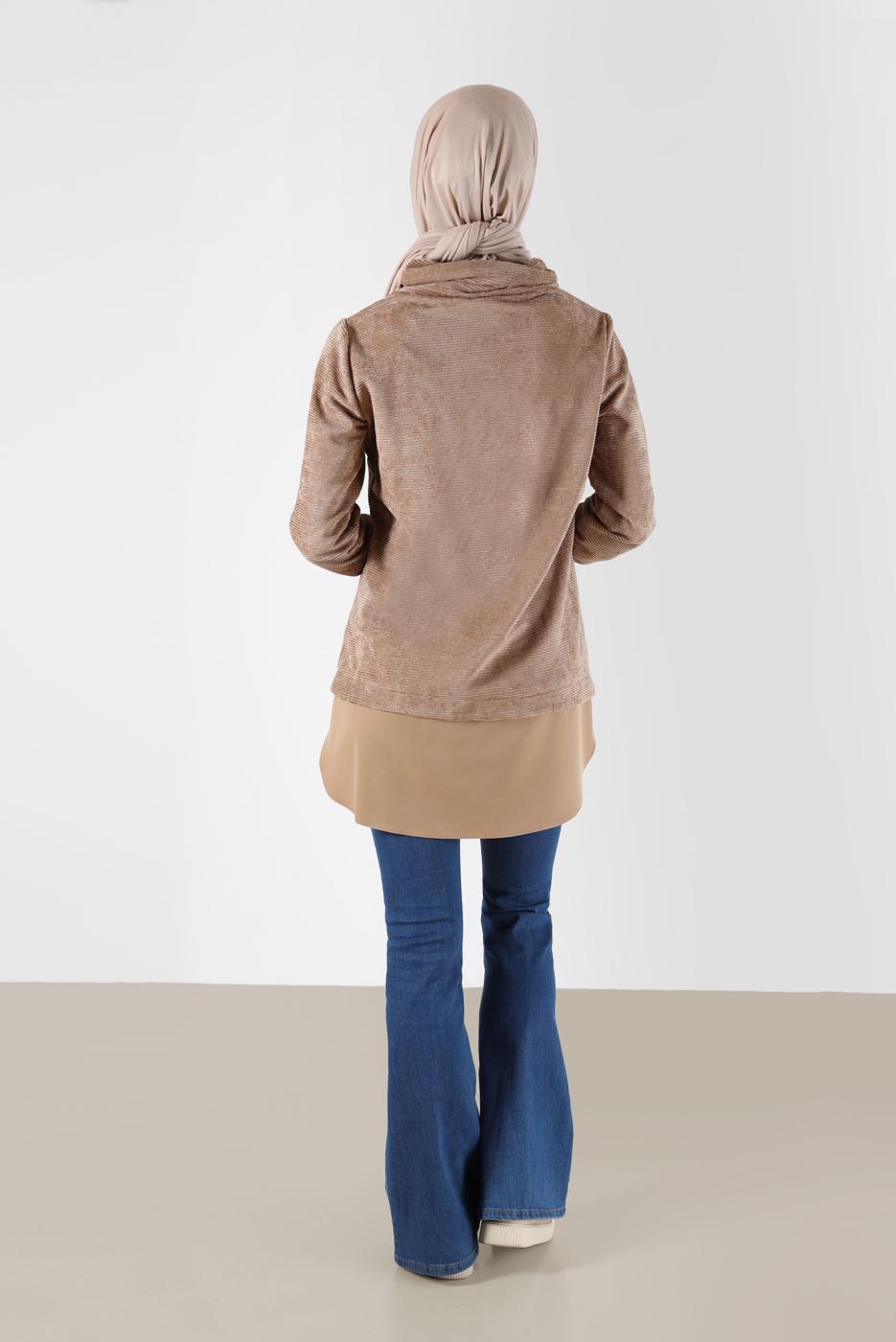 Tesettür giyim KAHVE ALVİNA KADİFE TUNİK T 42397