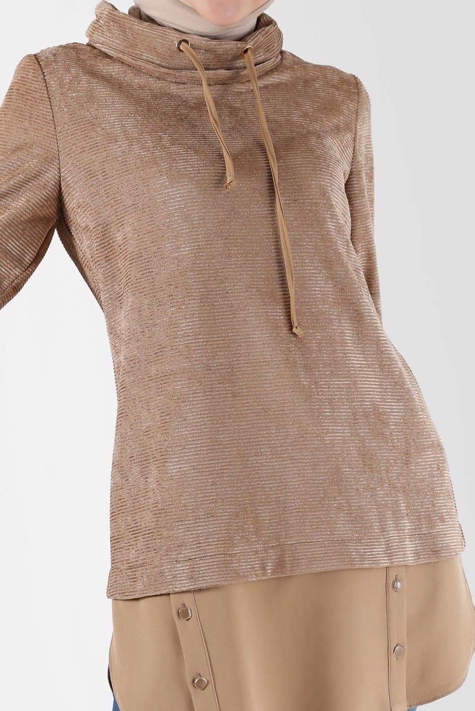 Tesettür giyim KAHVE ALVİNA KADİFE TUNİK T 42397