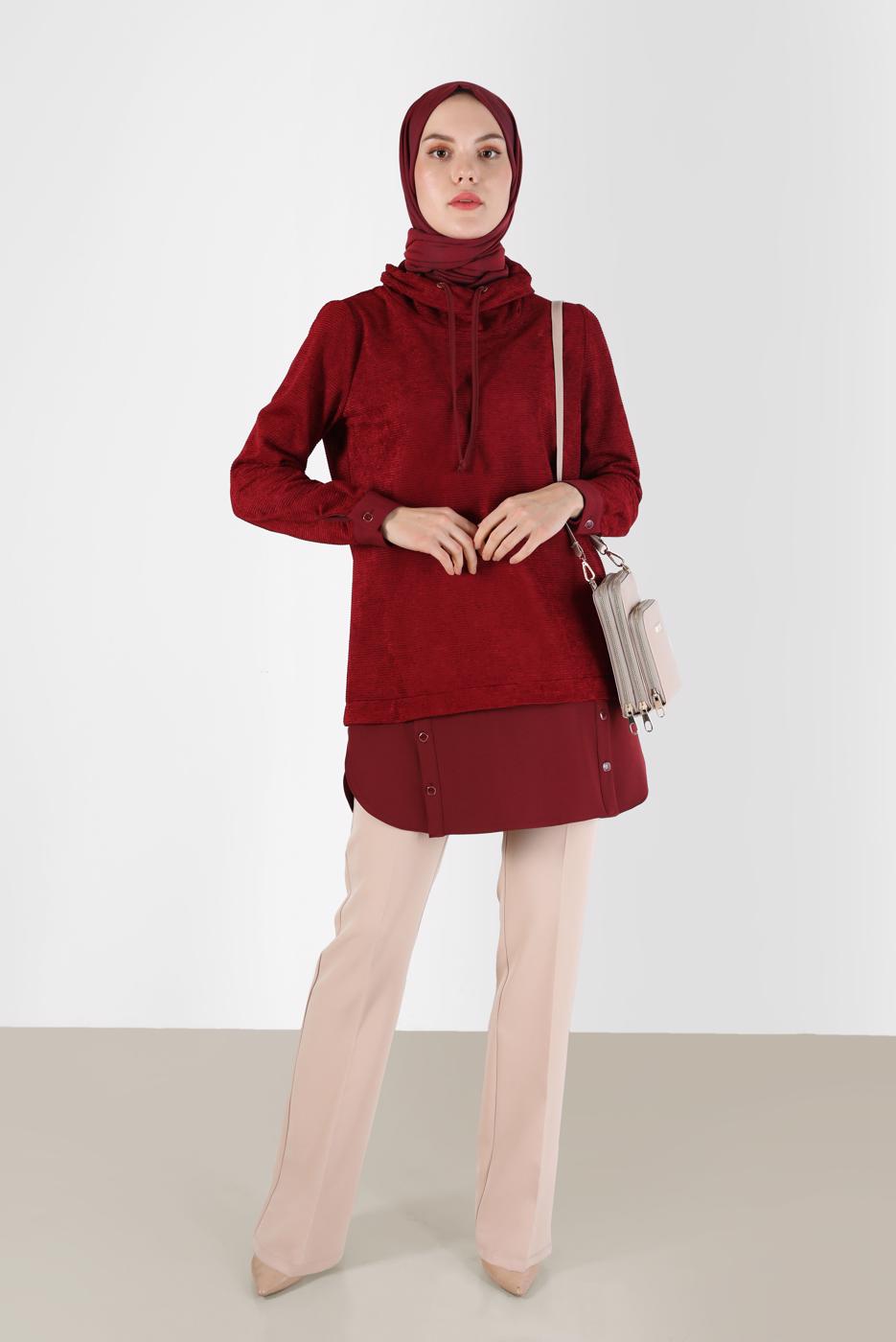 Tesettür giyim KAHVE ALVİNA KADİFE TUNİK T 42397