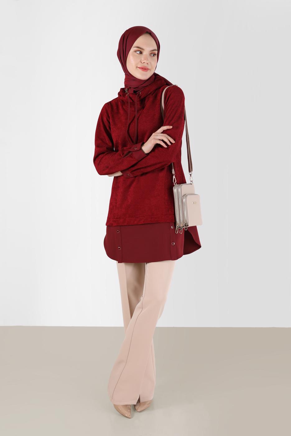 Tesettür giyim KAHVE ALVİNA KADİFE TUNİK T 42397