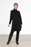 Tesettür giyim SİYAH ALVİNA OMUZLARI TAŞ DETAYLI TUNİK T 42429