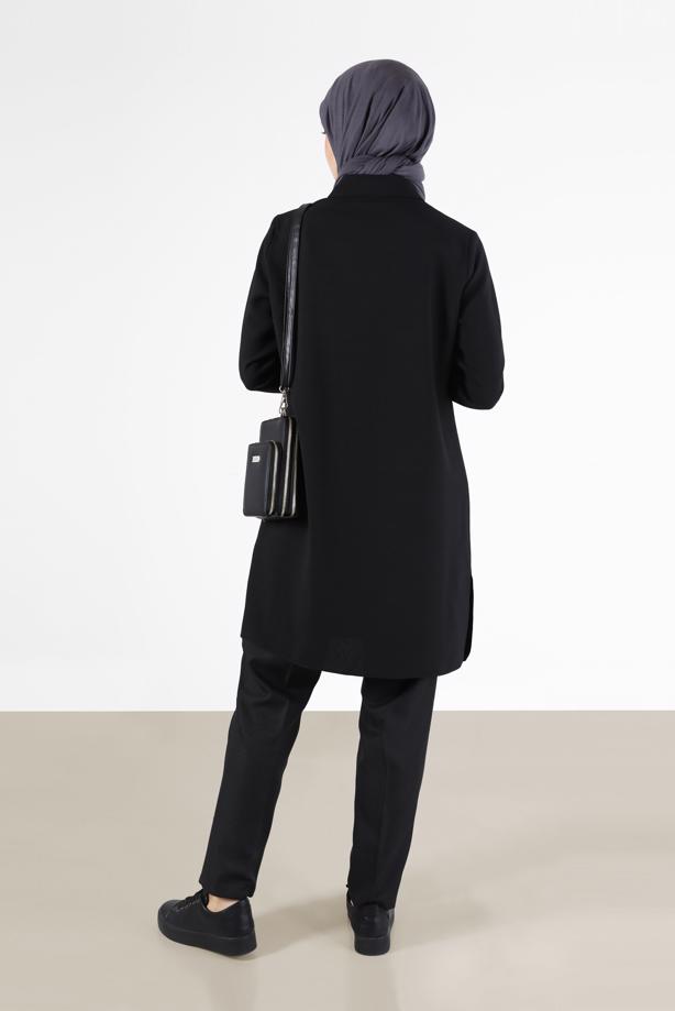 Tesettür giyim SİYAH ALVİNA OMUZLARI TAŞ DETAYLI TUNİK T 42429 - TRENDTESETTÜR