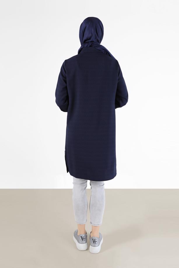 Tesettür giyim LACİVERT ALVİNA OMUZLARI TAŞ DETAYLI TUNİK T 42429 - TRENDTESETTÜR