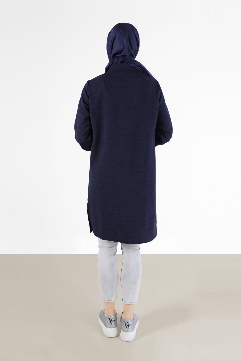 Tesettür giyim LACİVERT ALVİNA OMUZLARI TAŞ DETAYLI TUNİK T 42429