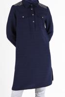 Tesettür giyim LACİVERT ALVİNA OMUZLARI TAŞ DETAYLI TUNİK T 42429