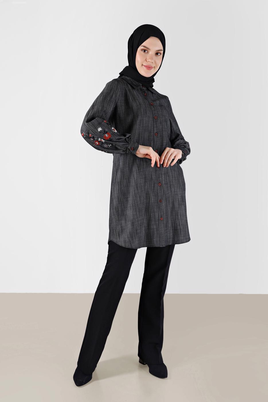 Tesettür giyim SİYAH ALVİNA GÖMLEK YAKA TUNİK T 42432