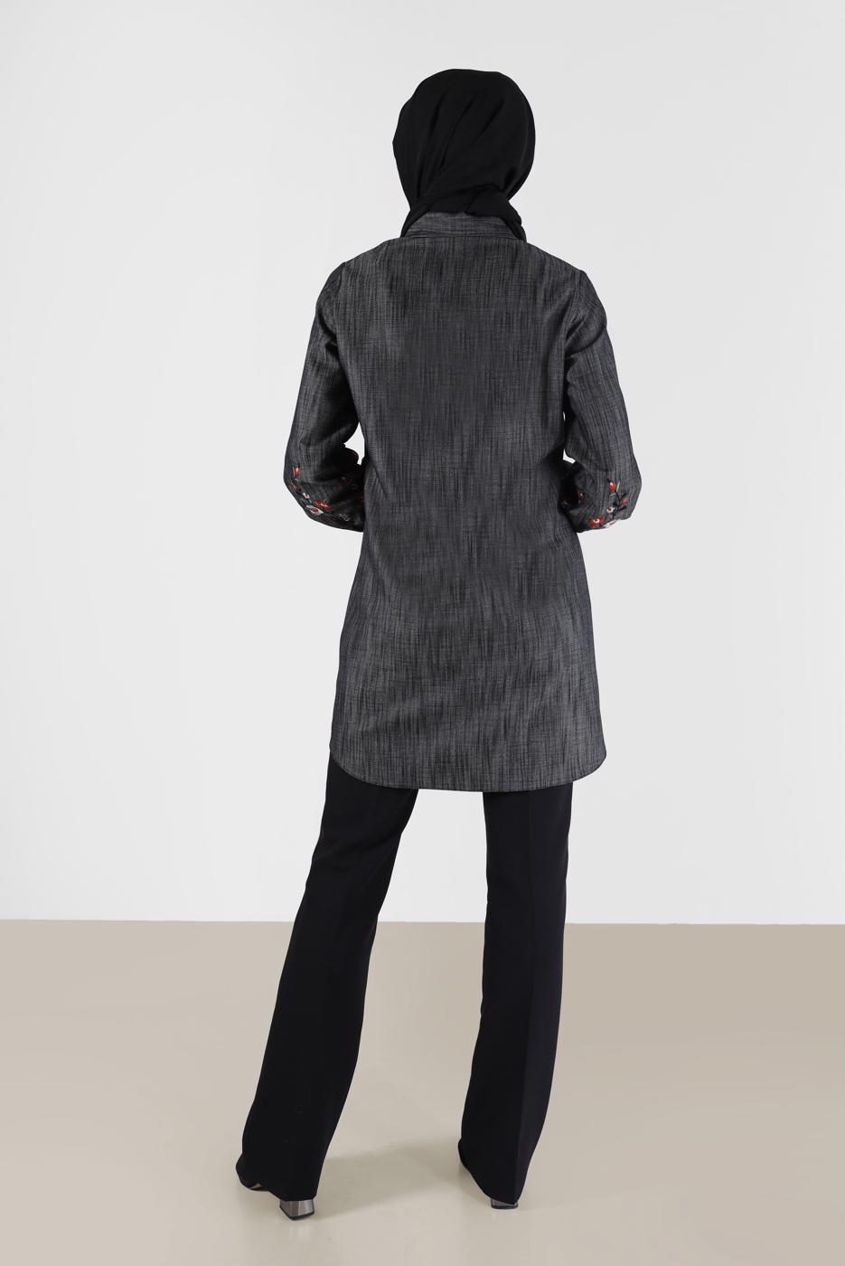 Tesettür giyim SİYAH ALVİNA GÖMLEK YAKA TUNİK T 42432