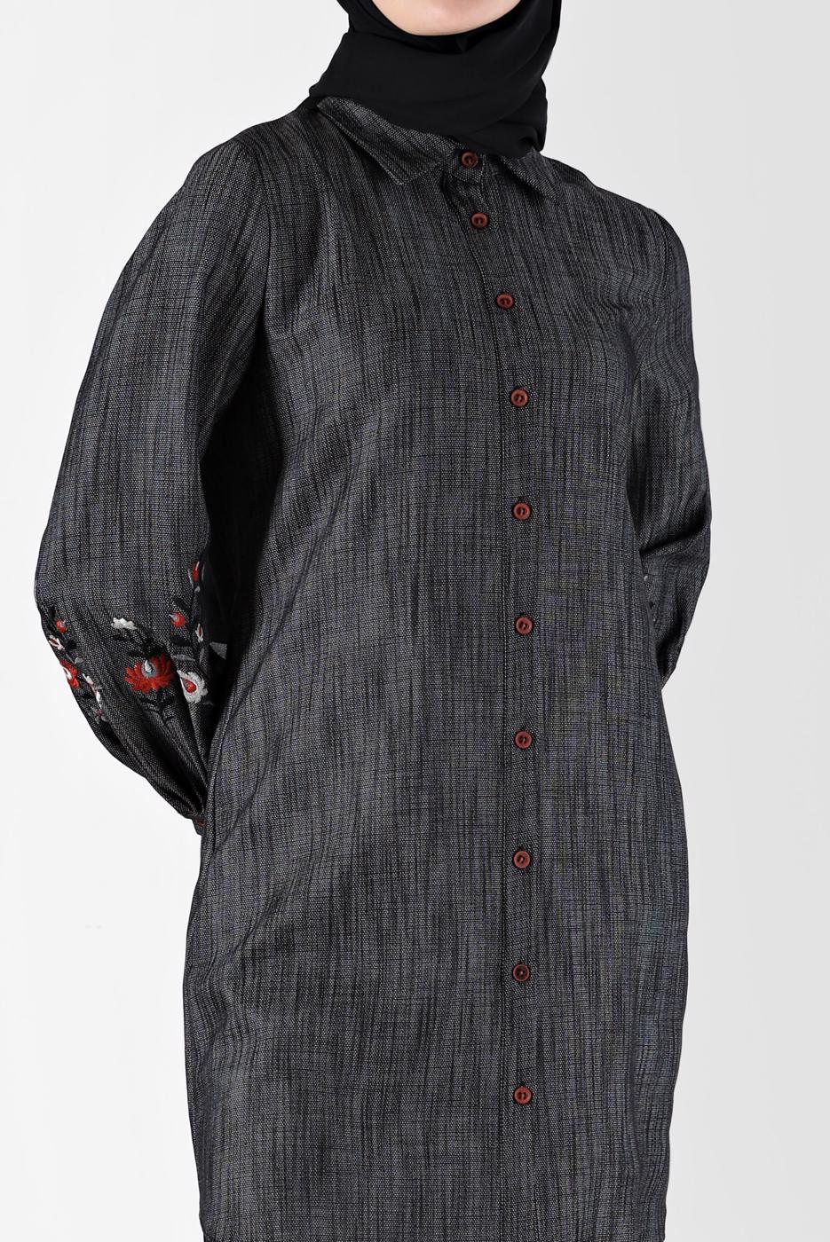 Tesettür giyim SİYAH ALVİNA GÖMLEK YAKA TUNİK T 42432