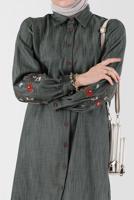 Tesettür giyim HAKİ ALVİNA GÖMLEK YAKA TUNİK T 42432