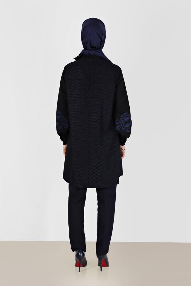 Hijab clothing NAVY BLUE ALVINA TUNIC WITH TIED COLLAR T 42443 - TRENDTESETTÜR