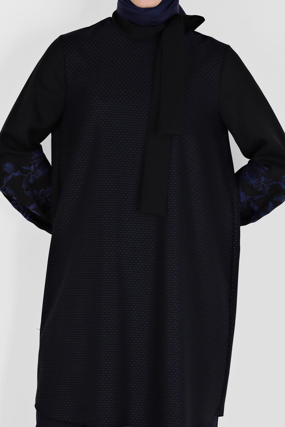 Hijab clothing NAVY BLUE ALVINA TUNIC WITH TIED COLLAR T 42443