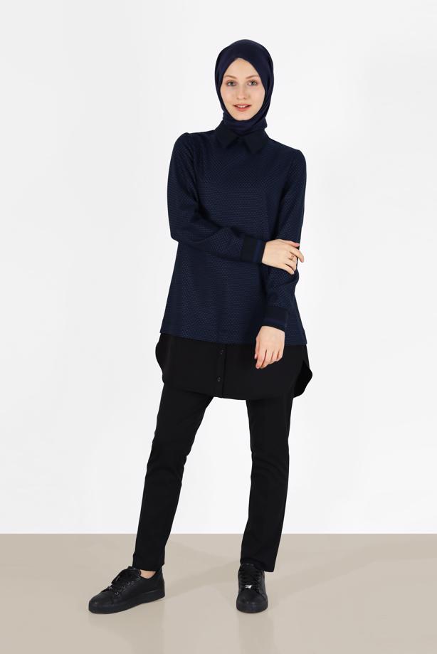 Hijab clothing NAVY BLUE ALVINA SHIRT COLLAR TUNIC T 42444 - TRENDTESETTÜR